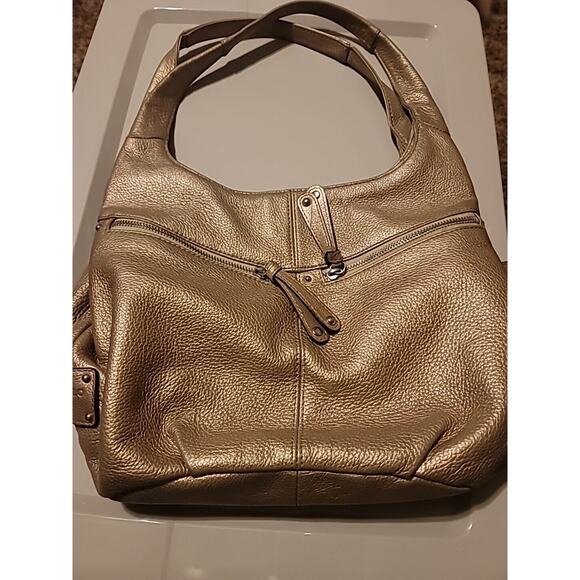 Tignanello Bronze Leather Handbag with Keychain Magnetic and Zipper Closures - Picture 2 of 7
